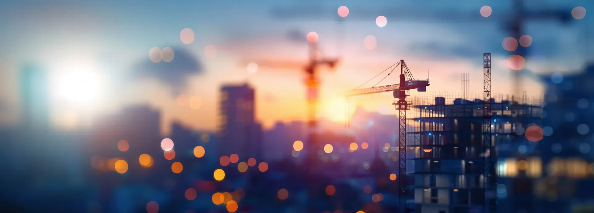 Bâtiments en travaux avec des grues