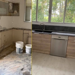 Comparaison avant et après chantier de rénovation de la cuisine