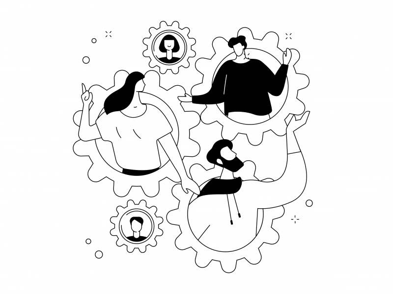 Illustration de personnes dans des rouages